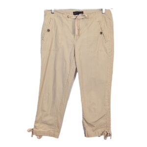 Lady Hathaway Khaki Capri Pants Womens Size 8 Adjustable Drawstring Tie Cuffs